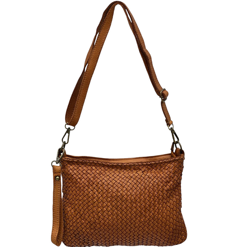 Elvaria Woven Handheld and Crossbody Bag in Calf Leather - Made In Italy