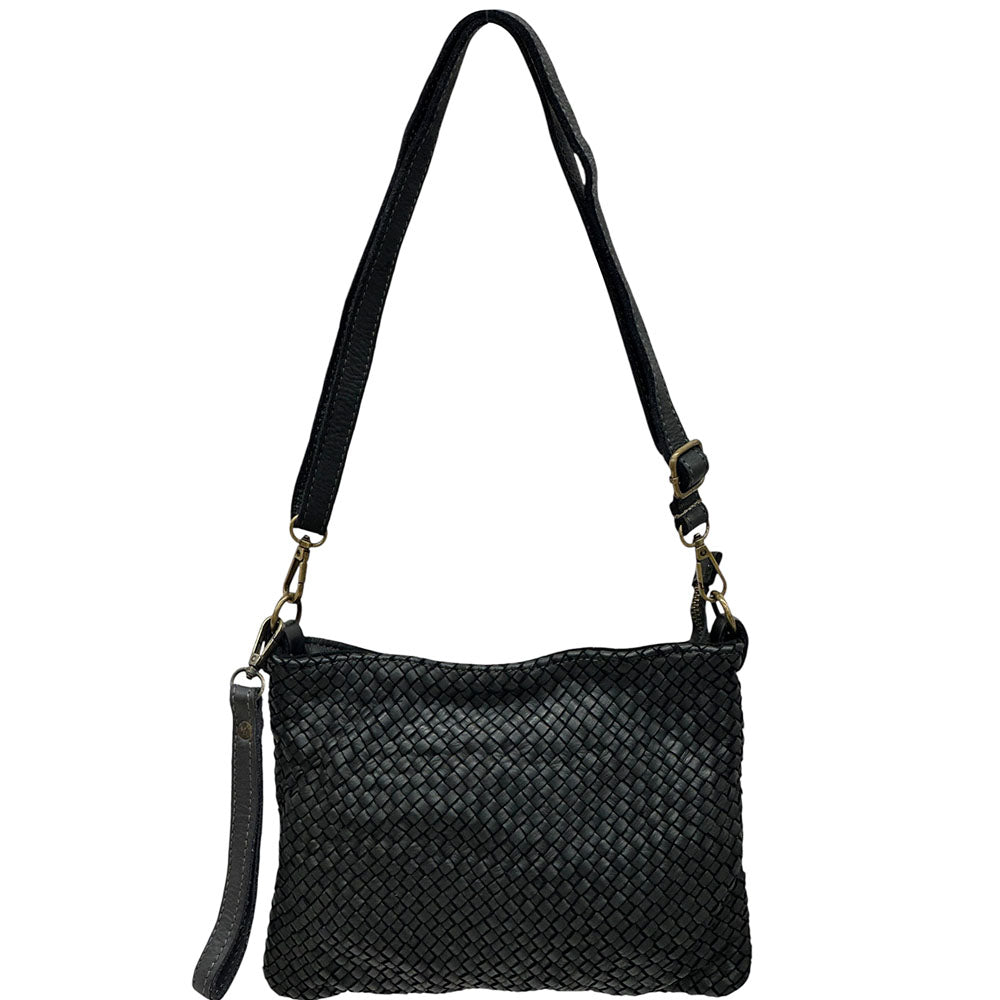 Elvaria Woven Handheld and Crossbody Bag in Calf Leather - Made In Italy