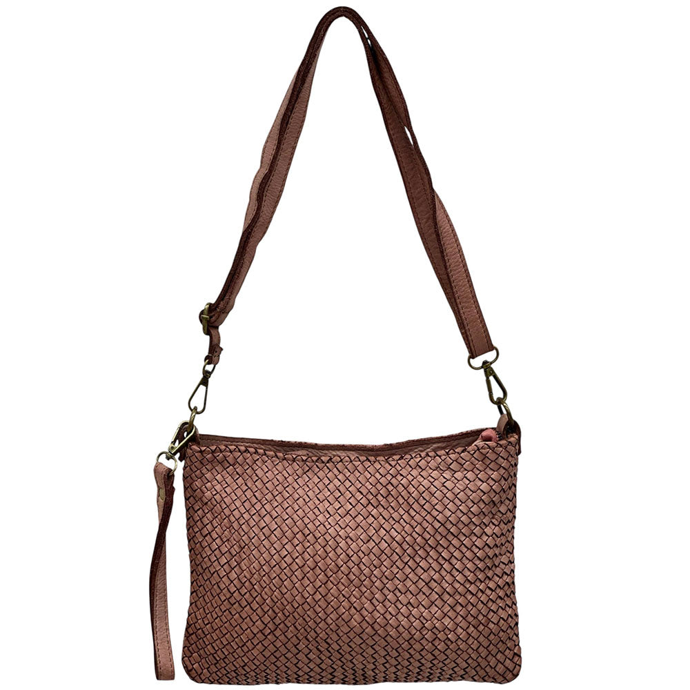 Elvaria Woven Handheld and Crossbody Bag in Calf Leather - Made In Italy