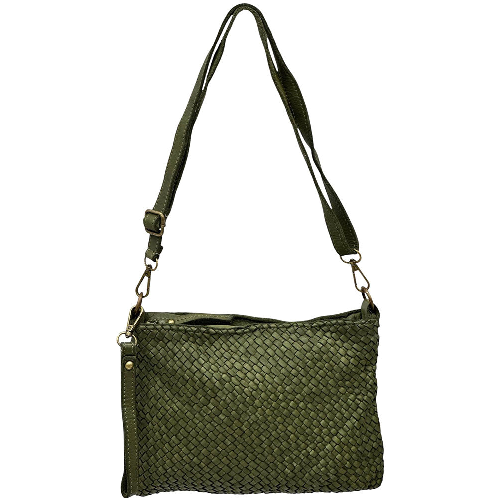 Elvaria Woven Handheld and Crossbody Bag in Calf Leather - Made In Italy
