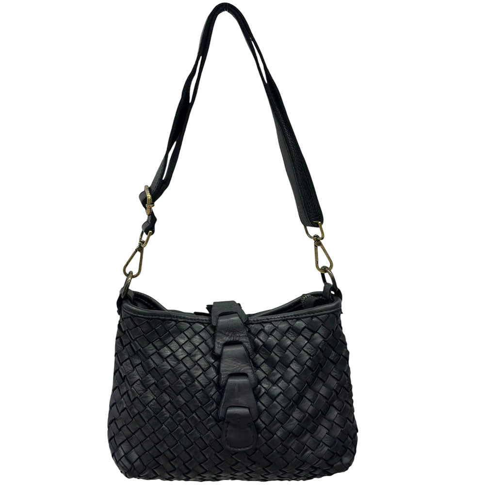 Brinella Woven Washed Cow Leather Crossbody Bag - Made In Italy