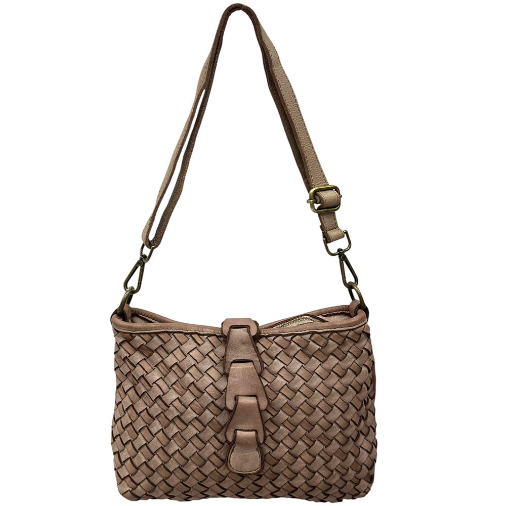 Brinella Woven Washed Cow Leather Crossbody Bag - Made In Italy