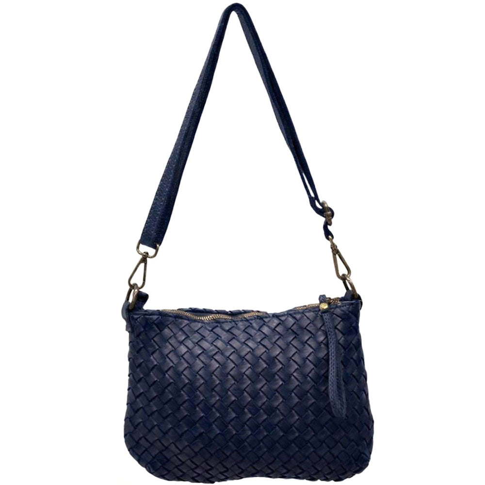 Elvaria Woven Handheld and Crossbody Bag in Hand Washed Italian Calf Leather - Made In Italy