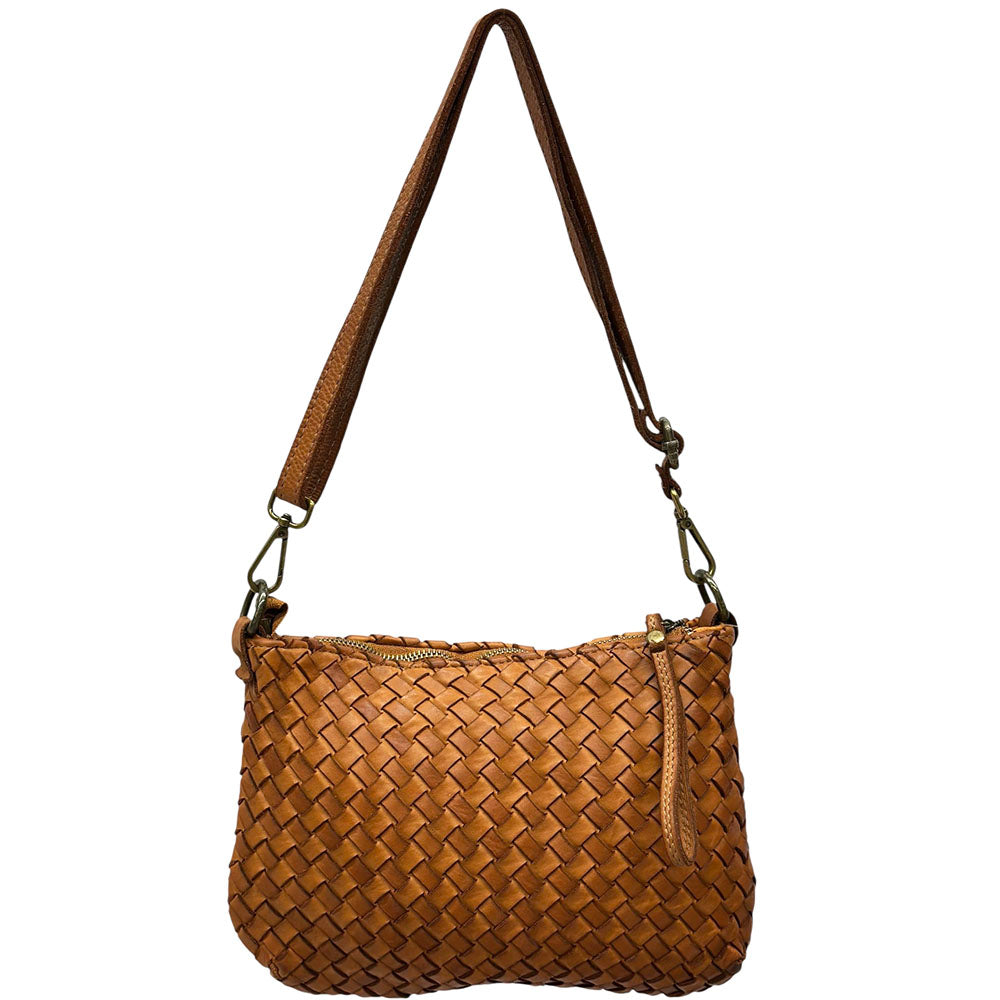 Elvaria Woven Handheld and Crossbody Bag in Hand Washed Italian Calf Leather - Made In Italy