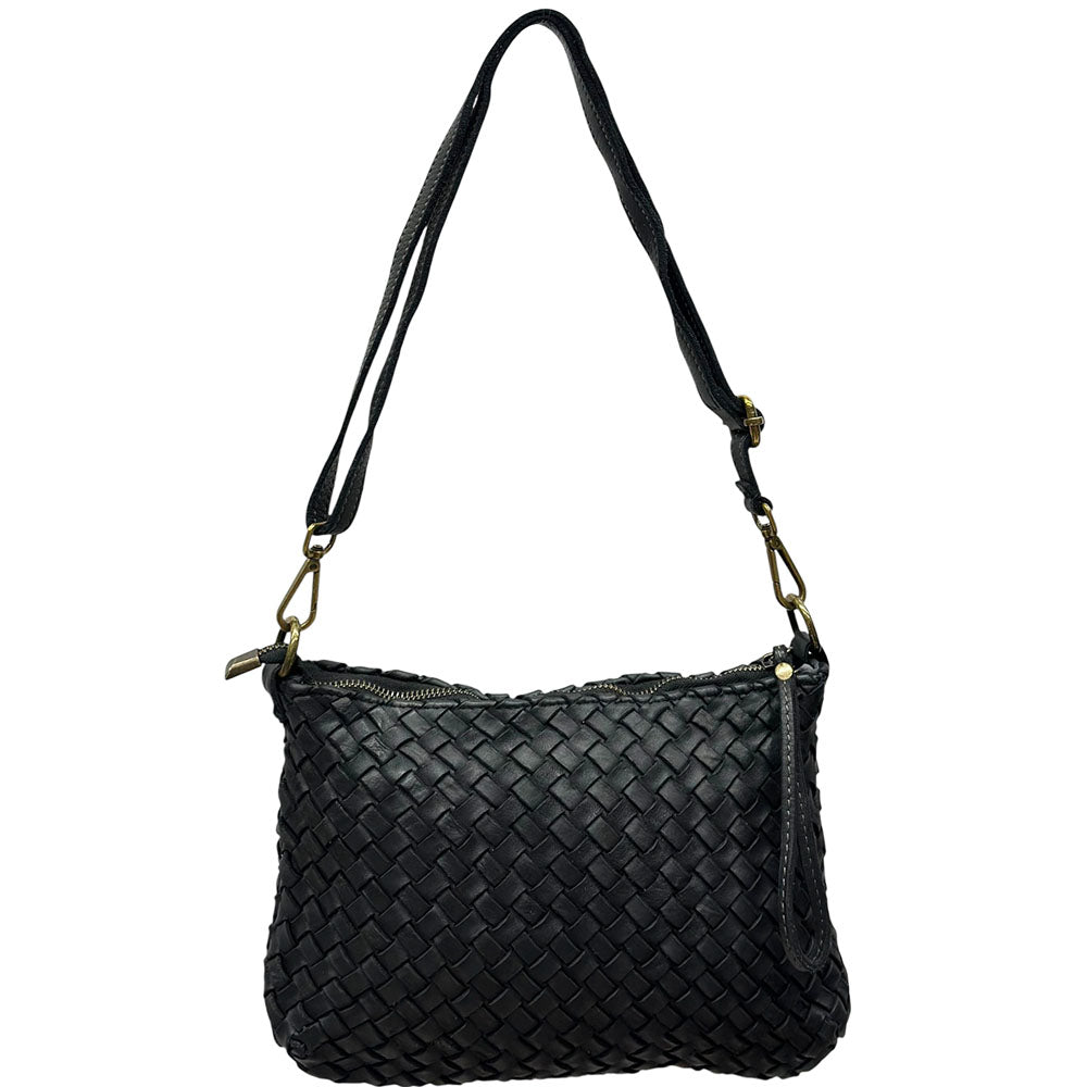 Elvaria Woven Handheld and Crossbody Bag in Hand Washed Italian Calf Leather - Made In Italy