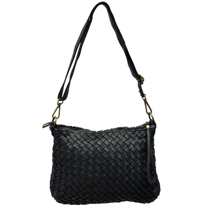 Elvaria Woven Handheld and Crossbody Bag in Hand Washed Italian Calf Leather - Made In Italy