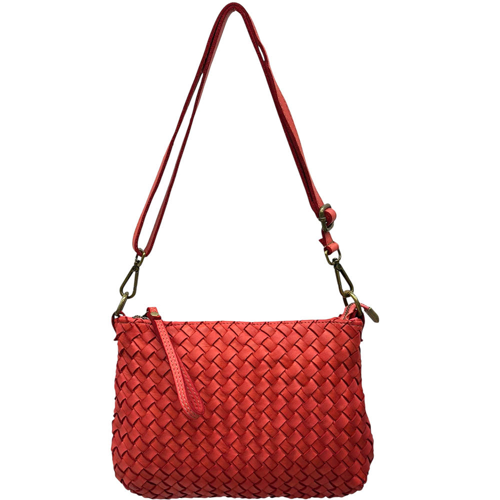 Elvaria Woven Handheld and Crossbody Bag in Hand Washed Italian Calf Leather - Made In Italy