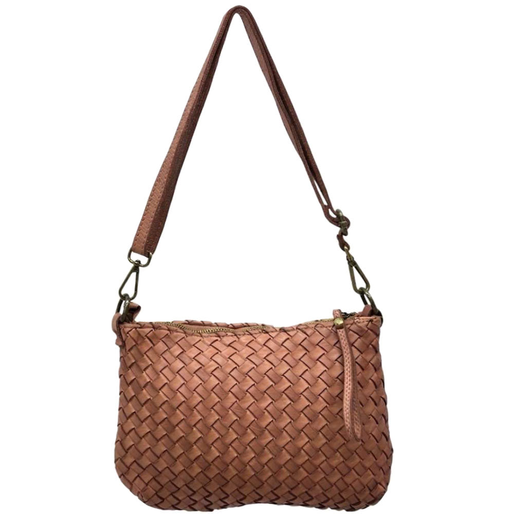 Elvaria Woven Handheld and Crossbody Bag in Hand Washed Italian Calf Leather - Made In Italy