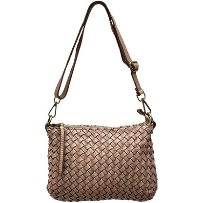 Elvaria Woven Handheld and Crossbody Bag in Hand Washed Italian Calf Leather - Made In Italy