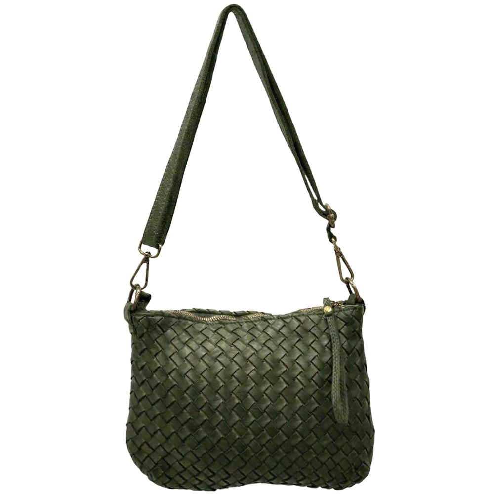 Elvaria Woven Handheld and Crossbody Bag in Hand Washed Italian Calf Leather - Made In Italy