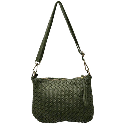 Elvaria Woven Handheld and Crossbody Bag in Hand Washed Italian Calf Leather - Made In Italy