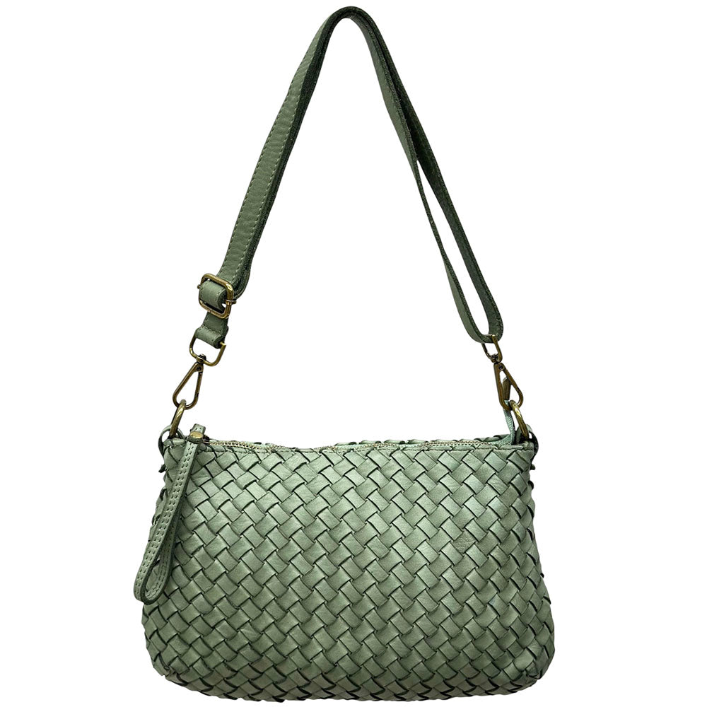 Elvaria Woven Handheld and Crossbody Bag in Hand Washed Italian Calf Leather - Made In Italy