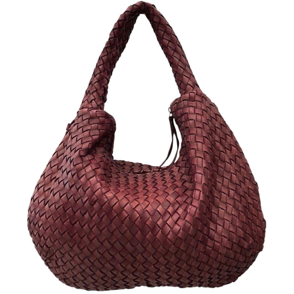 Romilda Woven Washed Cow Leather Hobo Bag - Made In Italy