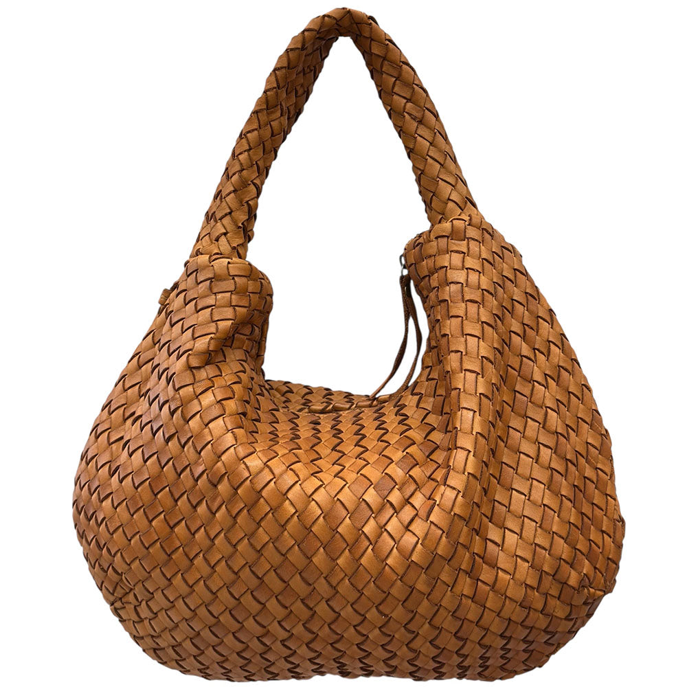 Romilda Woven Washed Cow Leather Hobo Bag - Made In Italy