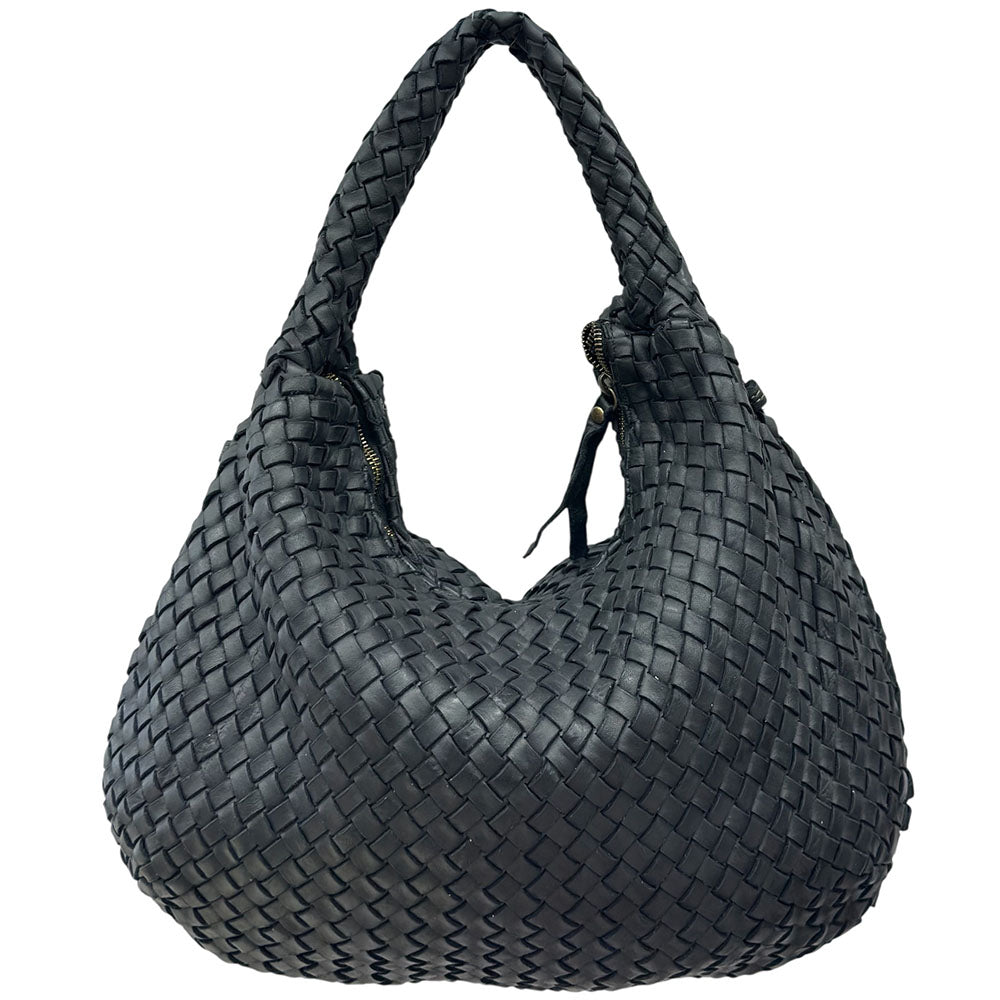 Romilda Woven Washed Cow Leather Hobo Bag - Made In Italy