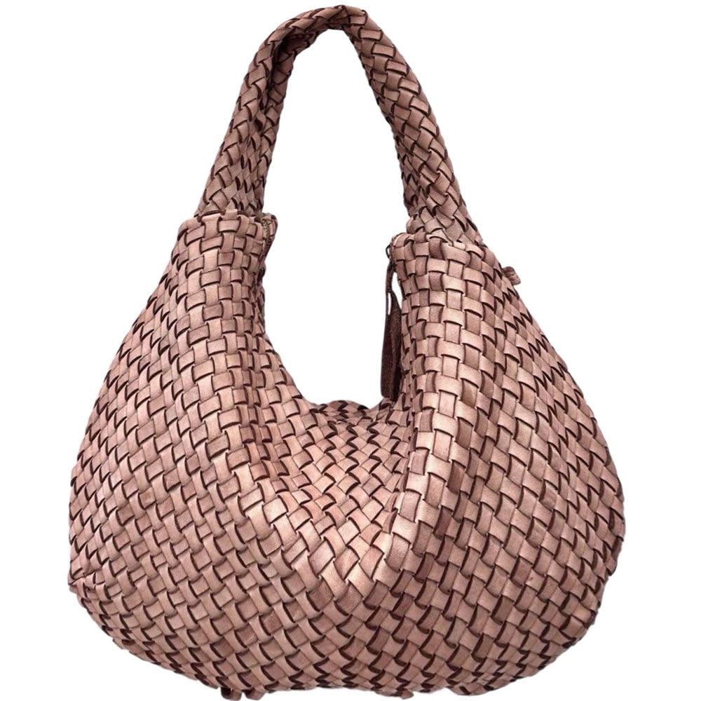 Romilda Woven Washed Cow Leather Hobo Bag - Made In Italy