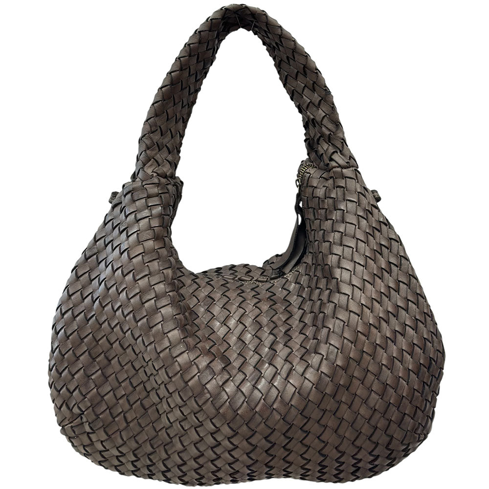 Romilda Woven Washed Cow Leather Hobo Bag - Made In Italy