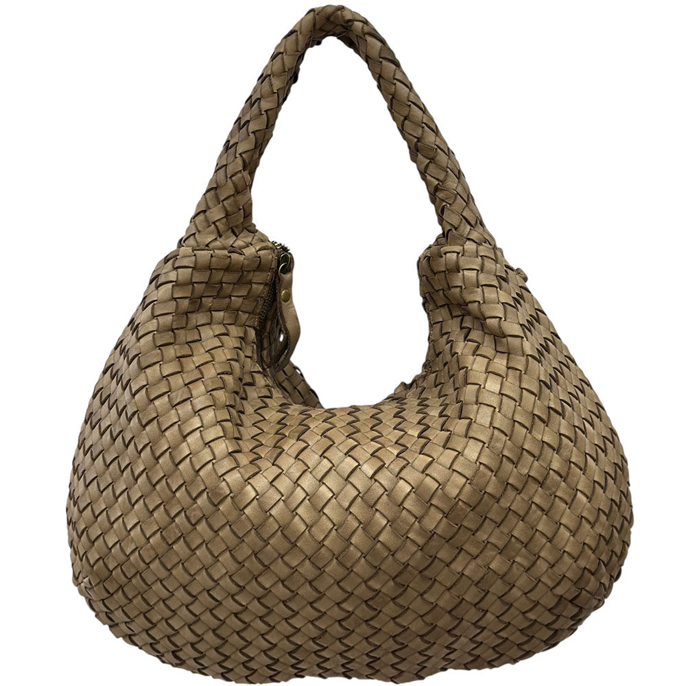 Romilda Woven Washed Cow Leather Hobo Bag - Made In Italy