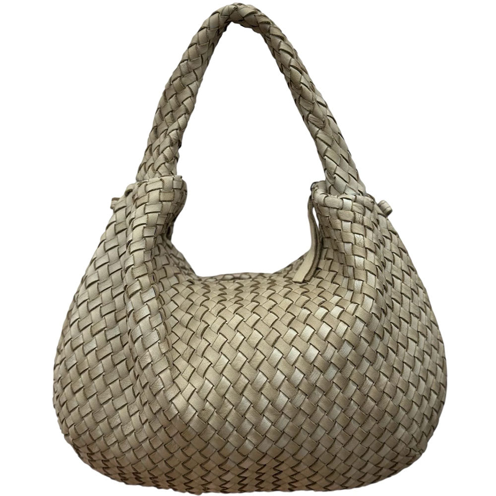 Romilda Woven Washed Cow Leather Hobo Bag - Made In Italy