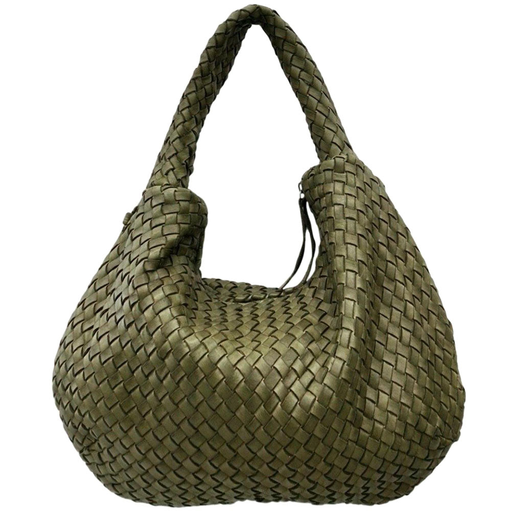 Romilda Woven Washed Cow Leather Hobo Bag - Made In Italy