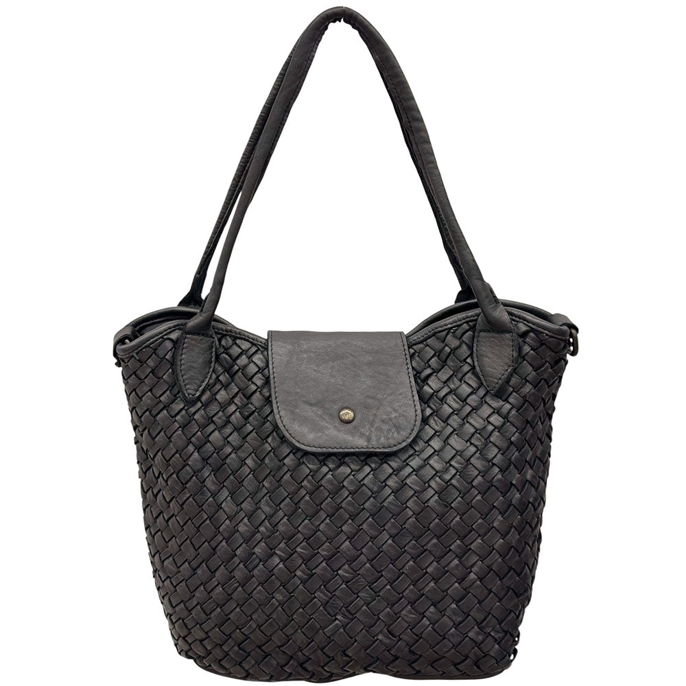 Mirelva Woven Washed Calf Leather Tote Bag - Made In Italy
