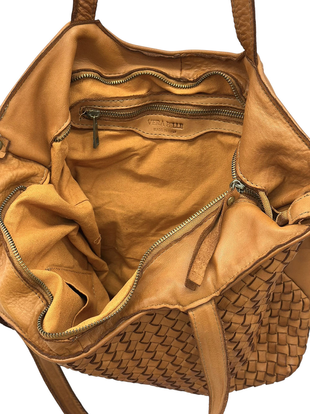Orlena Woven Washed Calf Leather Shoulder Bag - Made In Italy