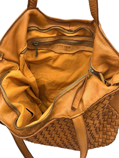 Orlena Woven Washed Calf Leather Shoulder Bag - Made In Italy
