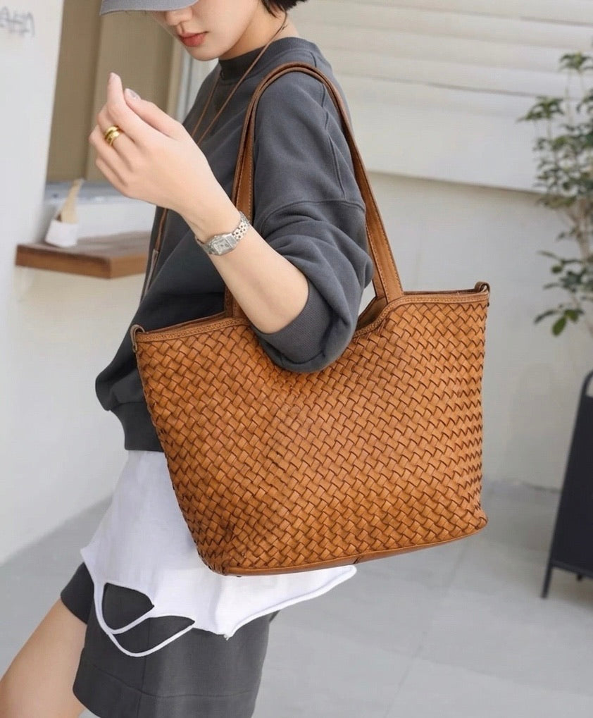 Orlena Woven Washed Calf Leather Shoulder Bag - Made In Italy