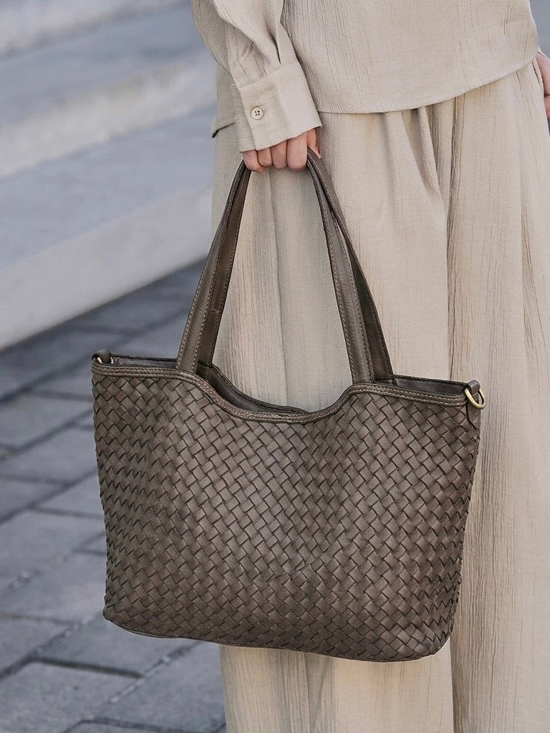 Orlena Woven Washed Calf Leather Shoulder Bag - Made In Italy