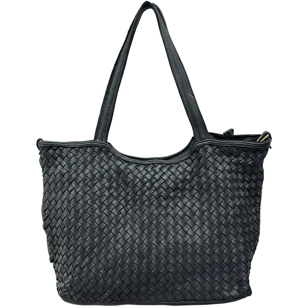 Orlena Woven Washed Calf Leather Shoulder Bag - Made In Italy