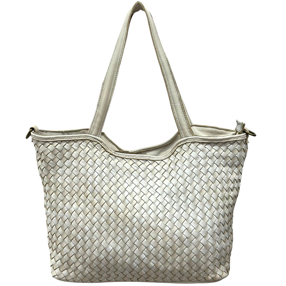 Orlena Woven Washed Calf Leather Shoulder Bag - Made In Italy