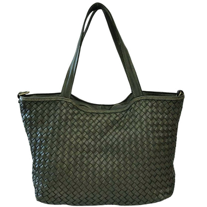 Orlena Woven Washed Calf Leather Shoulder Bag - Made In Italy