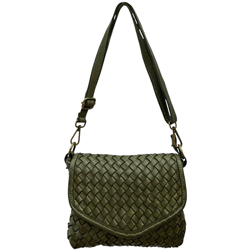Bellavia Woven Cow Leather Crossbody Bag - Made In Italy
