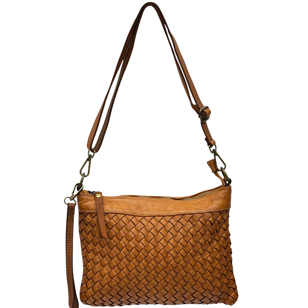 Norevia Woven Washed Cow Leather Crossbody Bag - Made In Italy