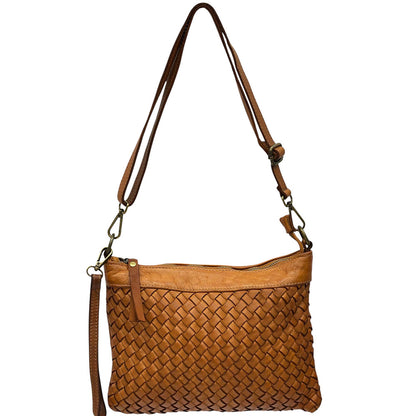 Norevia Woven Washed Cow Leather Crossbody Bag - Made In Italy