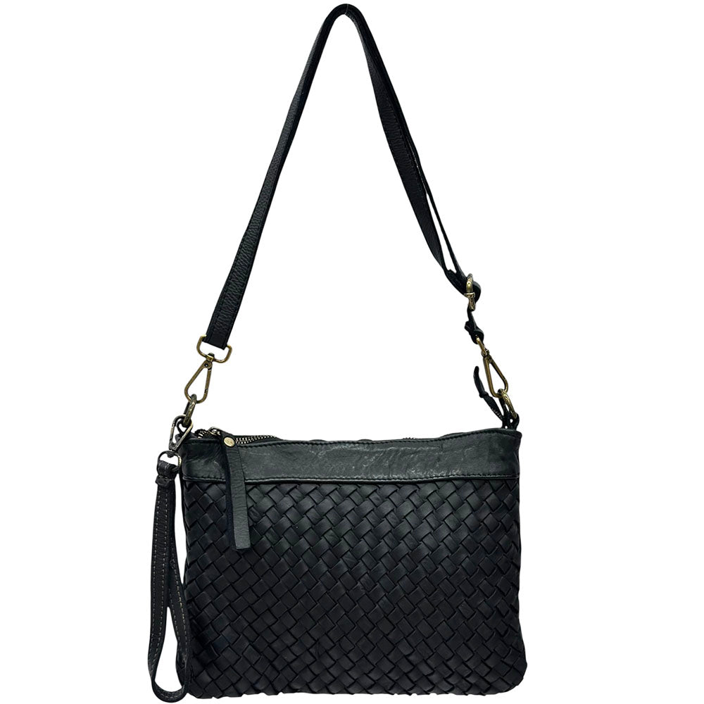 Norevia Woven Washed Cow Leather Crossbody Bag - Made In Italy