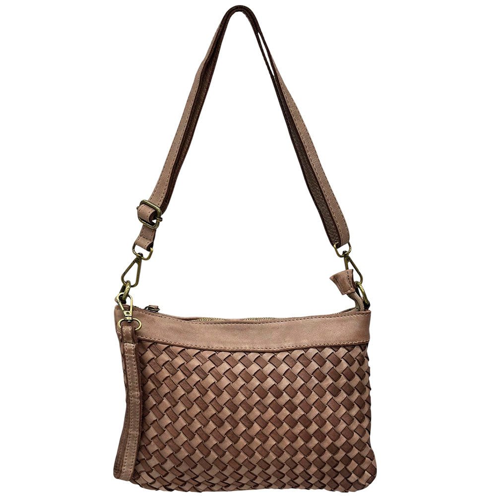 Norevia Woven Washed Cow Leather Crossbody Bag - Made In Italy