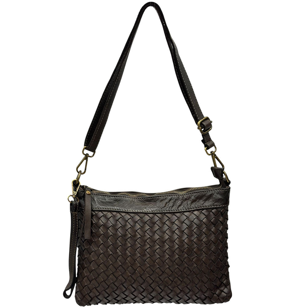 Norevia Woven Washed Cow Leather Crossbody Bag - Made In Italy