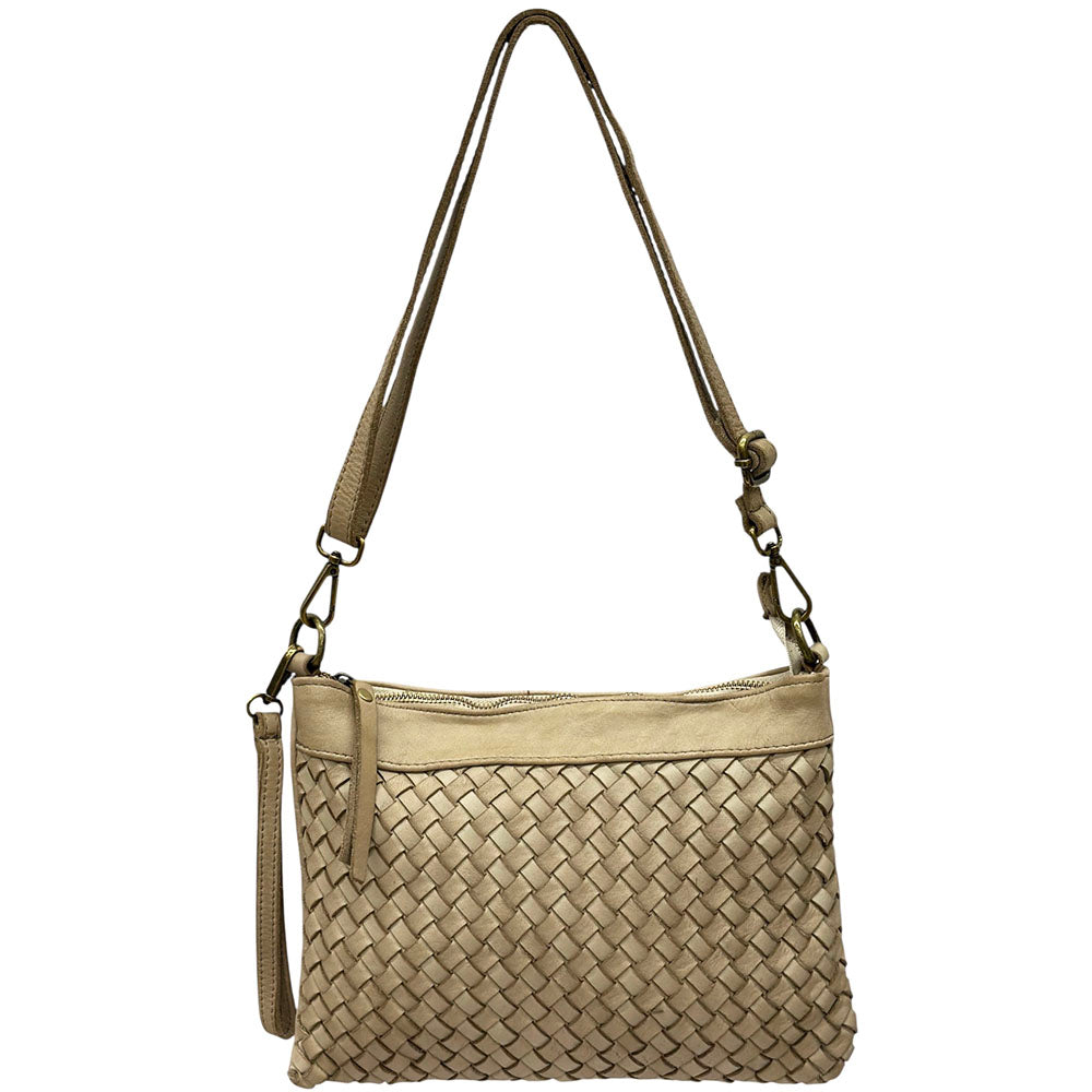 Norevia Woven Washed Cow Leather Crossbody Bag - Made In Italy