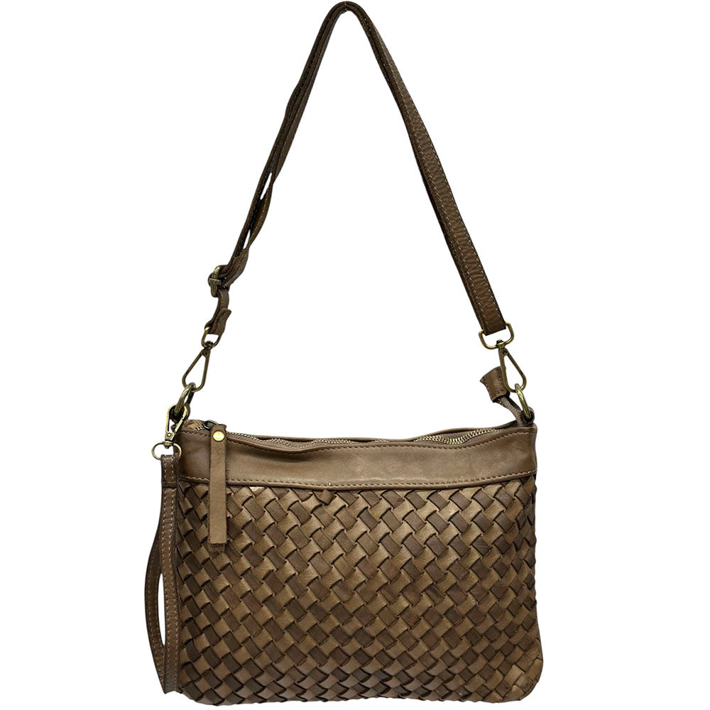 Norevia Woven Washed Cow Leather Crossbody Bag - Made In Italy