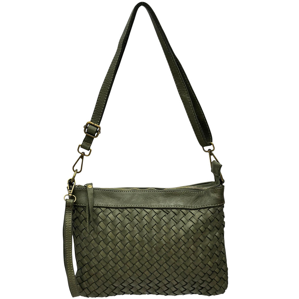 Norevia Woven Washed Cow Leather Crossbody Bag - Made In Italy