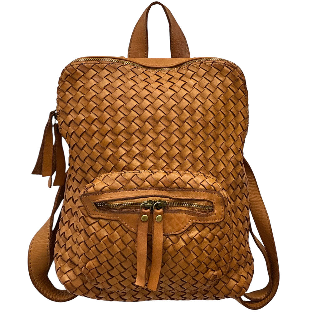 Norvella Woven Washed Calf Leather Backpack - Made In Italy