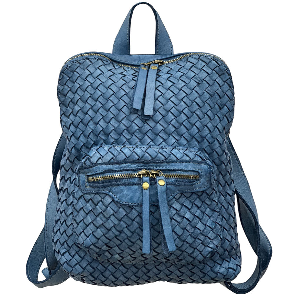 Norvella Woven Washed Calf Leather Backpack - Made In Italy