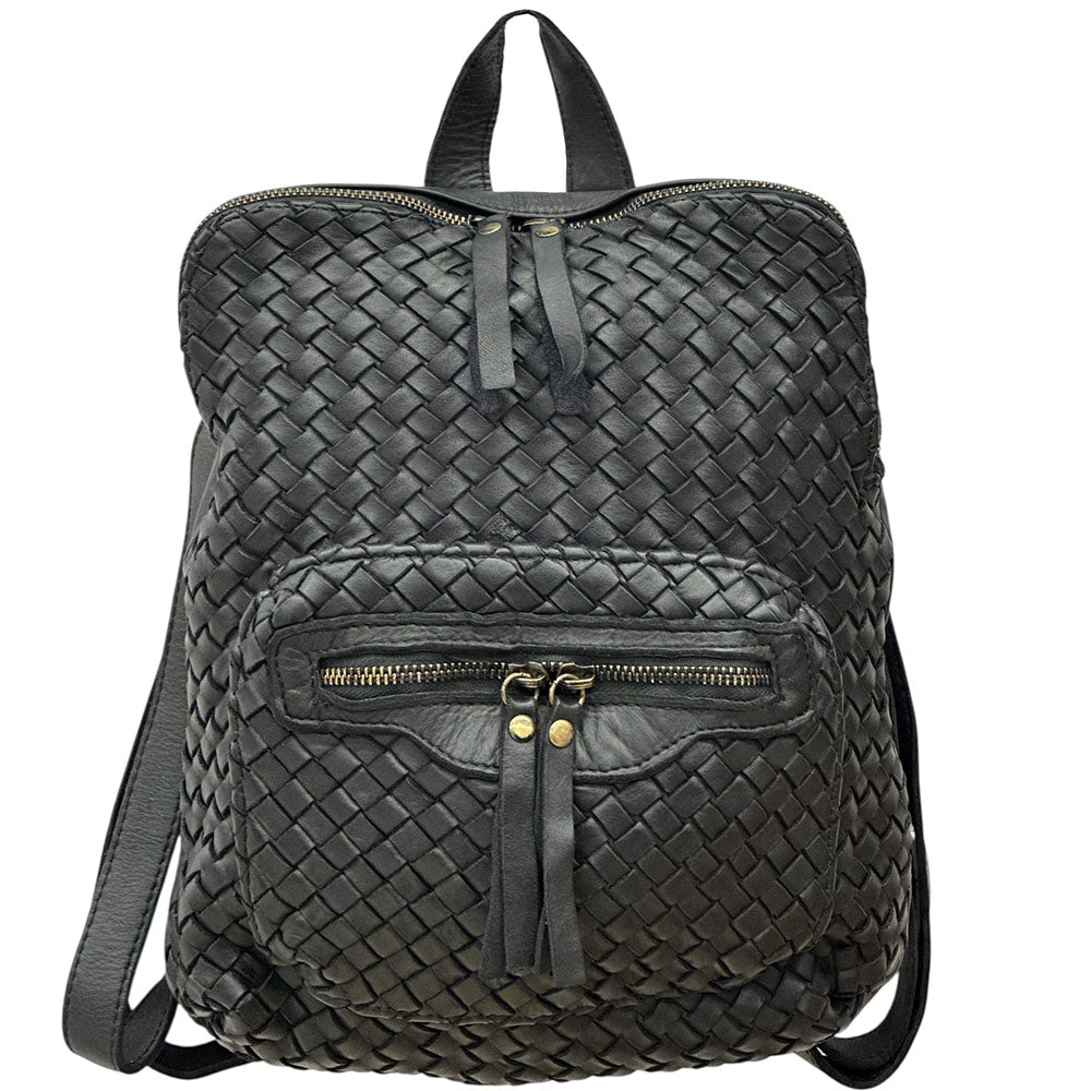 Norvella Woven Washed Calf Leather Backpack - Made In Italy