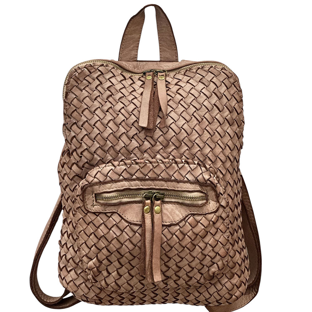 Norvella Woven Washed Calf Leather Backpack - Made In Italy