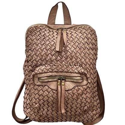 Norvella Woven Washed Calf Leather Backpack - Made In Italy
