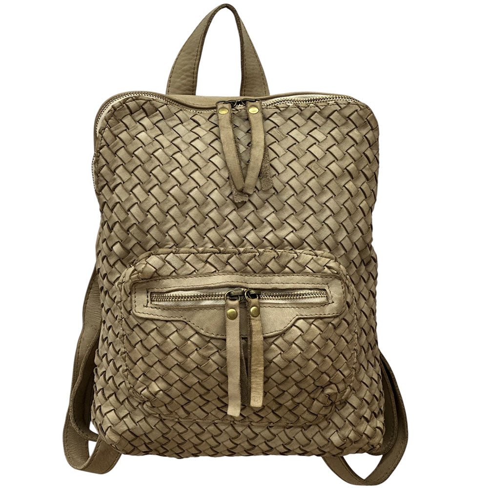 Norvella Woven Washed Calf Leather Backpack - Made In Italy