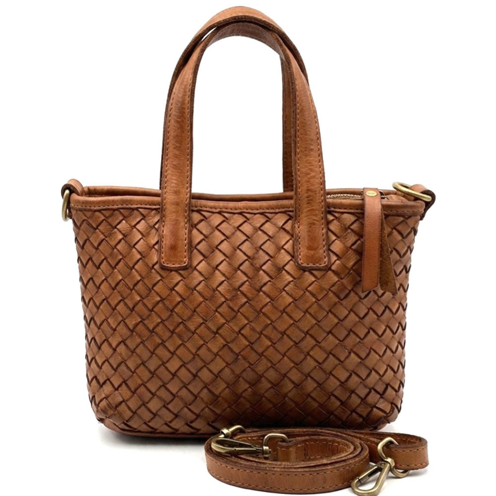 Tessia Handwoven Washed Leather Crossbody Tote - Made In Italy