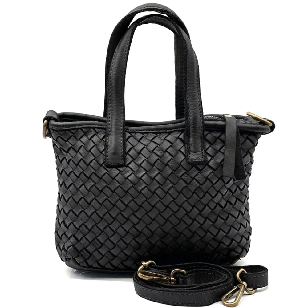 Tessia Handwoven Washed Leather Crossbody Tote - Made In Italy
