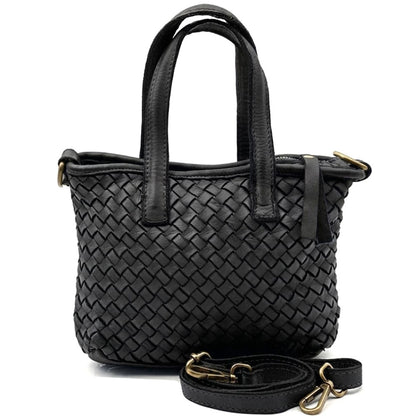 Tessia Handwoven Washed Leather Crossbody Tote - Made In Italy